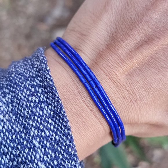 Native American handmade hand strung stabilized lapis lazuli three strand sterli - Picture 4 of 16